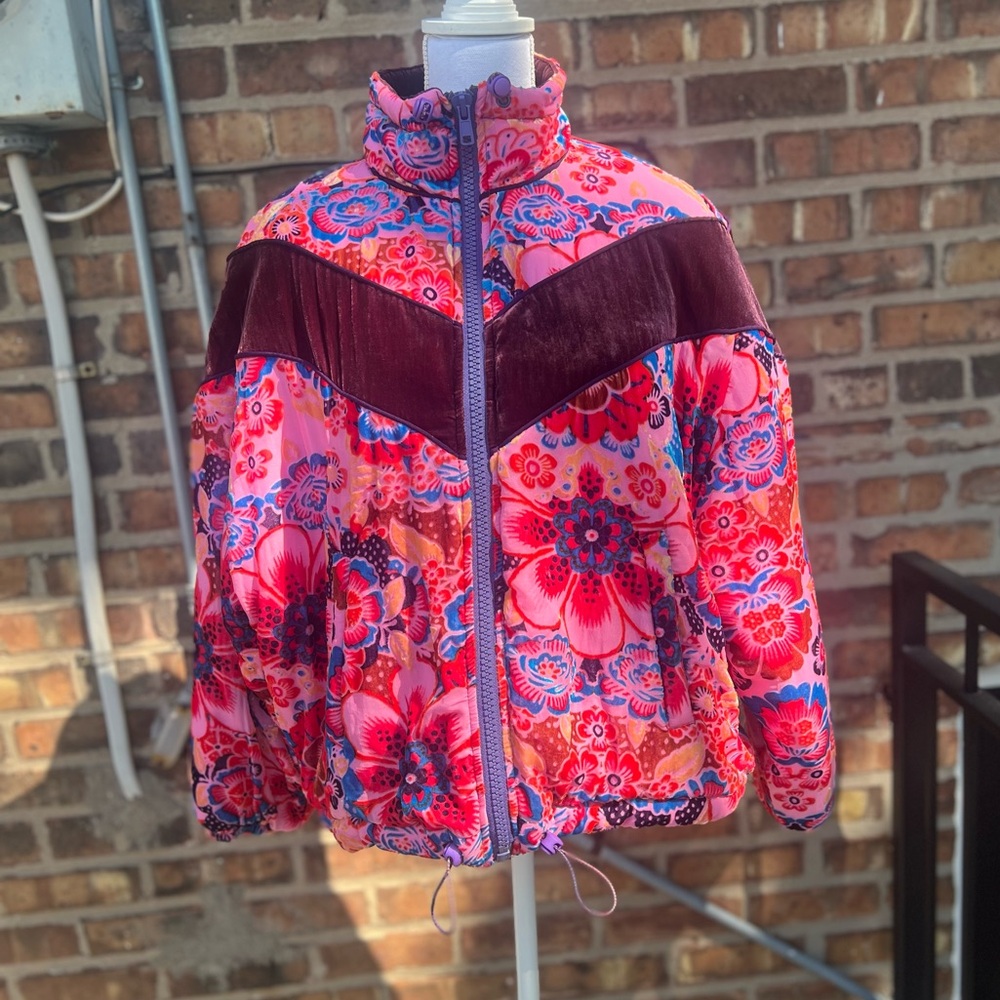 XS free people multi colored winter puffer jacket